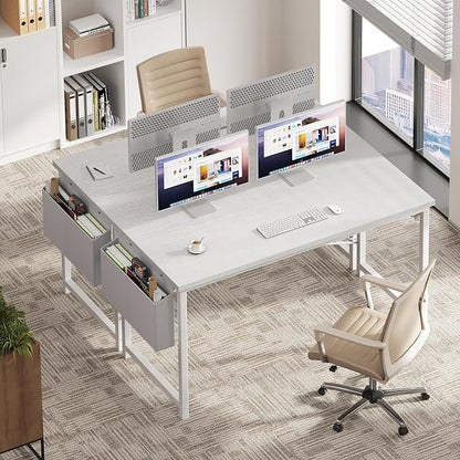 OLIXIS 55 Inch Computer Desk for Home Office, Writing Study Craft Gaming Table, Modern Computer Workstation with Storage Bag and Headphone Hook for Bedroom Small Spaces, White