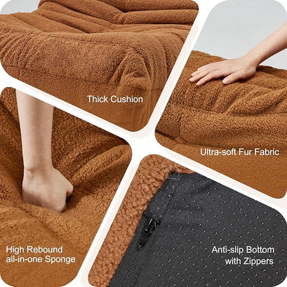 Hobestluk Adults Bean Bag Chair Faux Fur BeanBag Couch for Living Room | Brown Teddy,Ergonomic Design,Memory Foam,UltraSoft,Anti-slip Bottom,No Assembly Required,Decorative Style for Living Room