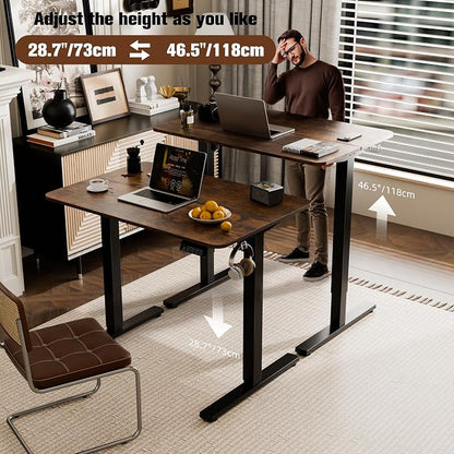 ERGOMAKER 35" Electric Standing Desk, Adjustable Height, Sit Stand Up Desk for Home Office & Computer Workstations, Memory Controller, Rustic Brown