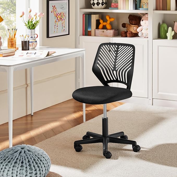 Topeakmart Armless Office Chair, Adjustable Swivel Mesh Computer Study Chair for Small Spaces, Black