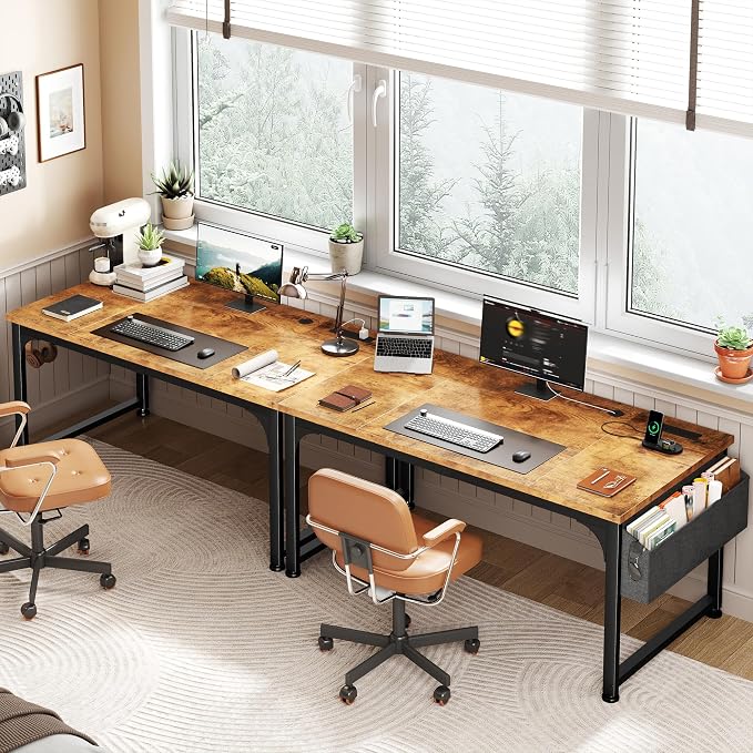 DurayLoly 47 x 24 inch Desk, 24mm Thick Heavy Duty Computer Desk with RGB LED & Power Outlets, Detachable Stand, Hooks & Storage Bag, 110LBS Capacity, Home Office Gaming Desk, Brown