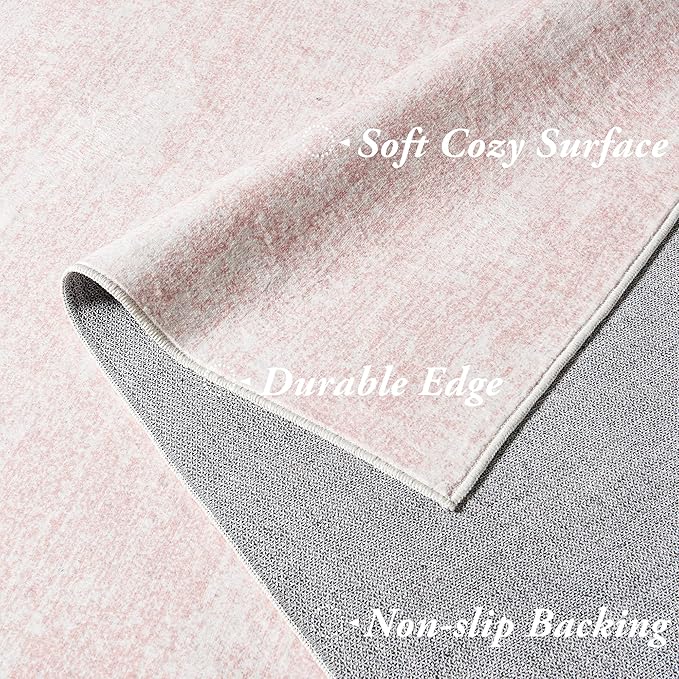 Pink Entryway Rugs, Boho Abstract Modern Cute Runner Rug for Hallway,3x8 Light Pink Ombre Low Pile Carpet for Kitchen Laundry Room Washable Non Slip Bed Side Bedroom Rug 3 x 8