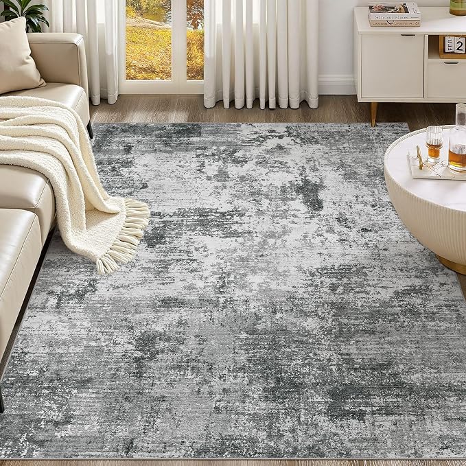 UERMEI 6x9 Area Rug for Living Room - Washable Neutral Modern Abstract Carpet, Non-Slip Soft Large Indoor Floor Rugs for Bedroom Home Office & Under Dining Table Decor, Grey Black