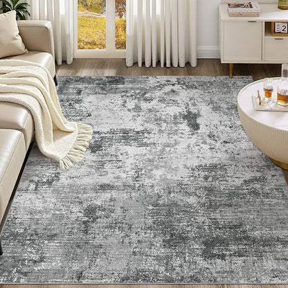 UERMEI 10x12 Area Rug for Living Room - Washable Neutral Modern Abstract Carpet, Non-Slip Soft Large Indoor Floor Rugs for Bedroom Home Office & Under Dining Table Decor, Grey Black