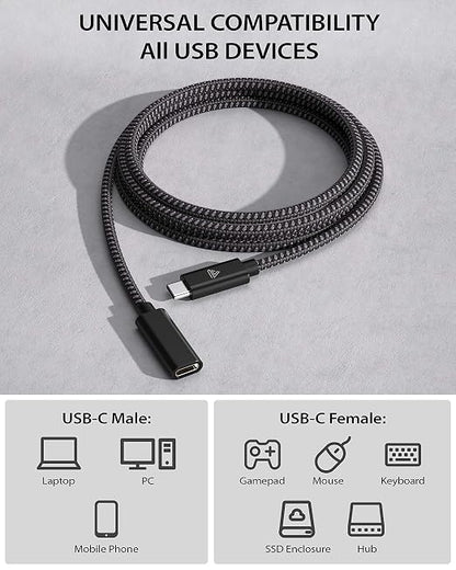 Faracent USB Type C Extension Cable (10Ft/3m), USB 3.1(5gbps) Type C Male to Female Extension Charging & Sync for iPhone 15, MacBook Air M4/ M3/ Pro, iPad Pro Dell XPS Surface Book- Black