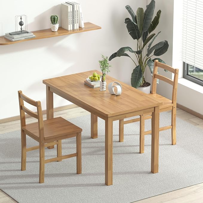 Solid Wood Desk, 43.3 inch Small Computer Desk, Farmhouse Home Office Desk with Natural Wood Finish, Writing Desk for Small Spaces, Study Table for Bedroom, Dining Table for Kitchen, Natural