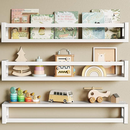 TidyCorner Upgraded Thick Floating Shelves, 24 Inch Solid Wood Bookshelf for Wall, Floating Book Shelves Use as Wall Shelves for Bedroom, Living Room, Kitchen, Books, Spice Rack & Decor - White