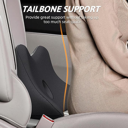 Benazcap Lumbar Support Pillow for Car, Lower Back Support Pillow for Sciatica & Back Pain Relief, 2 in 1 Memory Foam Seat Cushion for Office Chair, Car Seat - Black