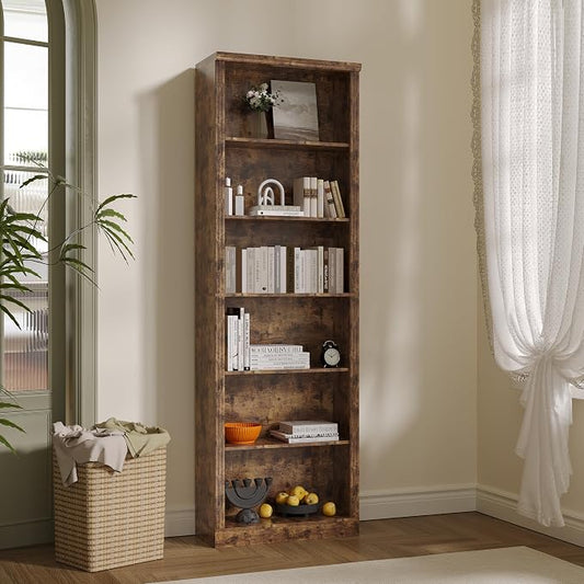 Thacuok 75" Tall Bookshelf & Bookcase, 6-Tier Adjustable Storage Shelves, Book Shelf with Anti-Tipping Device, Floor Standing Modern Display Rack for Living Room, Bedroom, Office, Brown
