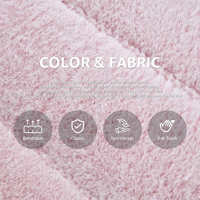 Hobestluk Adults Bean Bag Chair Faux Fur BeanBag Couch for Living Room | Pink Plush,Ergonomic Design,Memory Foam,UltraSoft,Anti-slip Bottom,No Assembly Required,Decorative Style for Living Room