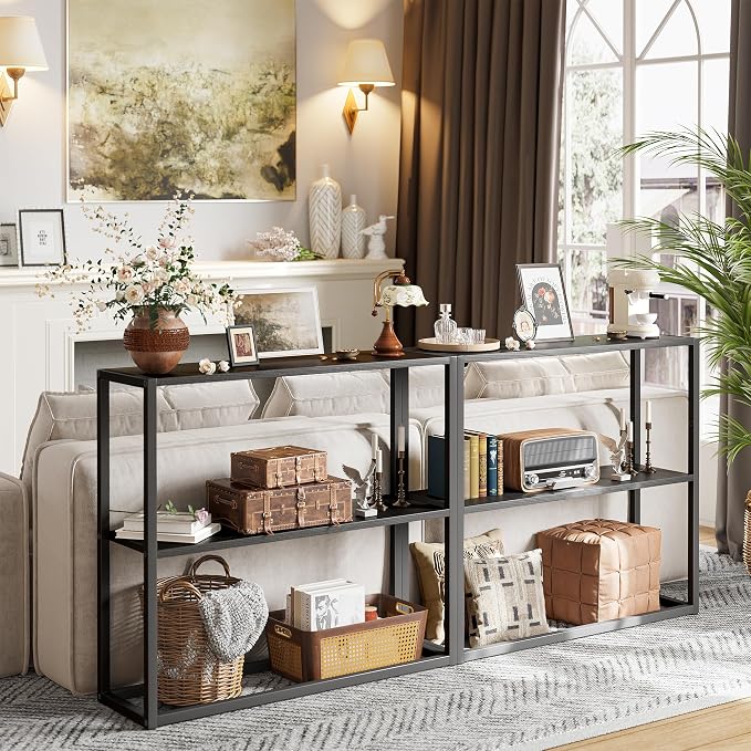 TIQLAB Small Entryway Table, 29.5" Narrow Console Table with Shelves, Sofa Table, Couch Table, Side Table, Entry Table for Hallway, Living Room, Small Space, Black