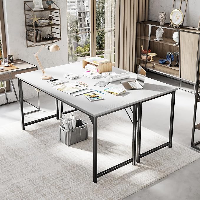 OLIXIS 63 Inch Computer Office Desk for Small Spaces, Writing Gaming Work Desk Modern Study Table with Metal Frame Home Bedroom, White