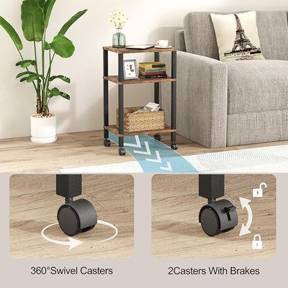3-Tier Printer Stand with Storage, Mobile Printer Cart with Rolling Casters & Adjustable Feet, Under Desk Storage Shelf for Home Office, Small Printers,Rustic Brown, 15.7" x 11.8" x 25.9"