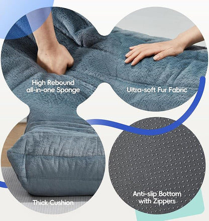 Hobestluk Small Bean Bag Chair Faux Fur Fabric BeanBag Couch for Playroom | Bluegrey Plush,Ergonomic Design,Memory Foam,Strong Supportive,No Assembly Required,Decorative Style for Living Room Bedroom