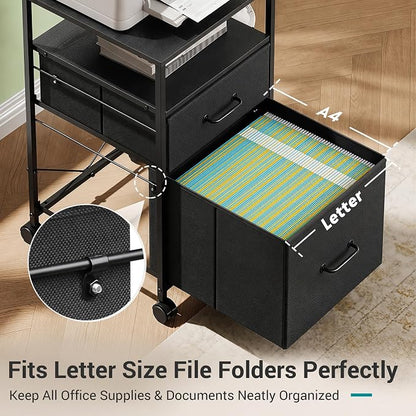 DEVAISE Mobile File Cabinet, Rolling Printer Stand with Open Storage Shelf, Fabric Vertical Filing Cabinet fits A4 or Letter Size for Home Office, Black