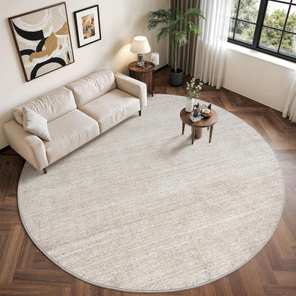 Valenrug Washable Round Area Rugs 8x8 - Stain Resistant 8ft Round Rugs for Living Room, Non Slip Backing Printed Rugs for Bedroom, Folable Machine Washable Area Rug (8ft, Beige)