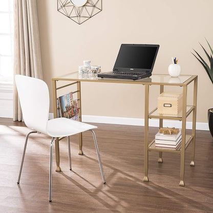 SEI Furniture Jaymes Gold Metal/Glass Writing Desk, Soft Gold