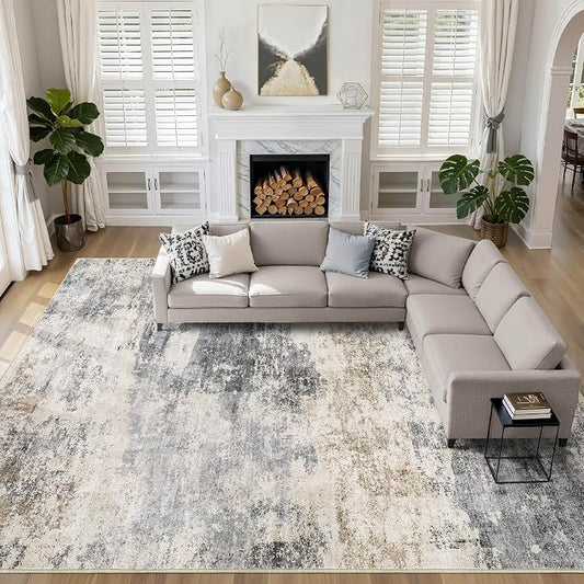 10x14 Area Rugs Living Room: Washable Large Abstract Modern Soft Rug Stain Resistant Indoor Floor Non Slip Accent Carpet for Bedroom Nursery Playroom Office Dining Room Dorm Home House- Gray Brown