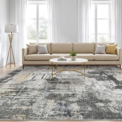 7x9 Area Rug Living Room: Washable Large Abstract Modern Soft Rug Stain Resistant Indoor Floor Non Slip Accent Carpet for Bedroom Nursery Playroom Dining Room Office Dorm Home House- Black Gold