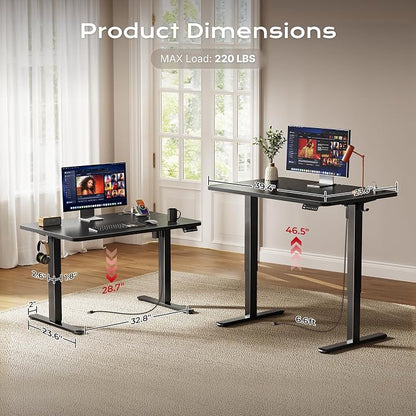 Huuger Electric Standing Desk with Power Outlets and USB-C Port, 39 X 24 Inch Height Adjustable Desk, Sit Stand Desk for Home Office, Computer & Gaming Desk with 4 Presets, Stable Steel Frame, Black