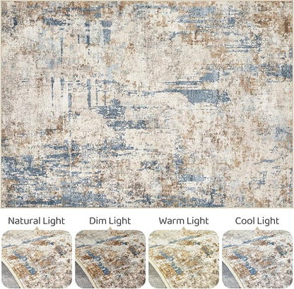 6x8Ft Area Rug Washable Rugs: Living Room Large Abstract Modern Soft Stain Resistant Indoor Floor Non-Slip Accent Carpet for Bedroom Nursery Playroom Office Dining Room Dorm Home House- Tan