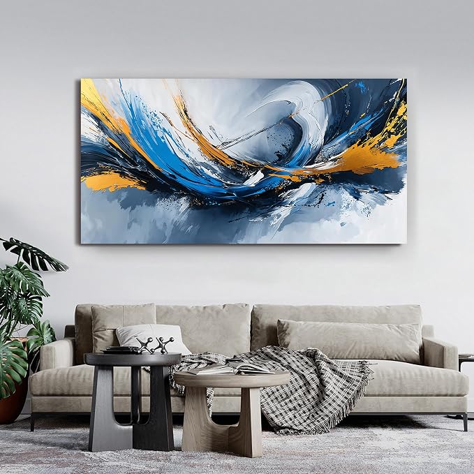 Canvas Wall Art Decor Modern Abstract Aesthetics Wall Art For Living Room Decor Gold And Blue Abstract Art Wall Decorations Artwork For Walls Canvas Prints For Bedroom Office Wall Decor 20×40 Inch