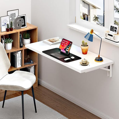 Need Fold Wall Mounted Table Folding Workbench Length 47.2" Width 20" Perfect Addition to Garage & Shed/Home Office/Laundry Room/Home Bar/Kitchen & Dining Room White AC15-12050WW-ND