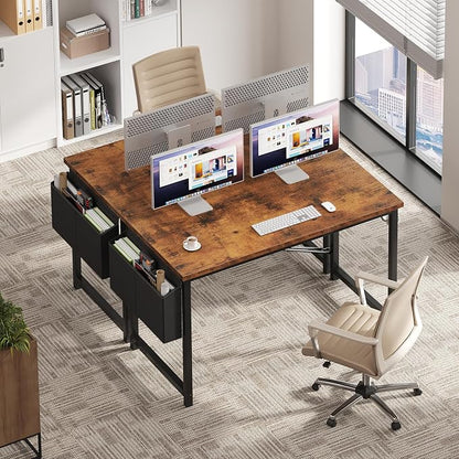 OLIXIS Computer Desk, 47 Inch Home Office Desks for Small Spaces, Writing Craft Study Gaming Table for Bedroom, Modern Computer Workstation with Storage Bag and Headphone Hook, Rustic Brown