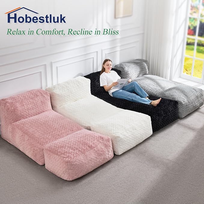 Hobestluk Giant Memory Foam Bean Bag Chairs for Adults (Soft Pink,Large) | Soft Fabric,Ergonomic Back Support,Lightweight,Easy Clean,No Assembly,Wear-resisting,For Livingroom Guest room