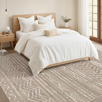 Nakagishi 9x12 Area Rug Living Room: Washable Boho Large Neutral Modern Soft Farmhouse Rugs Stain Resistant Indoor Floor Non-Slip Carpet for Bedroom Nursery Kid Playroom Office Dining Room- Dark Brown