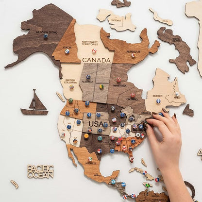 Enjoy The Wood 3D Wooden World Map Wall Art - Large Travel Map with Pins for Art Decor - Decorative Map of the World for Home, Office - Travel Wall Art Housewarming Gift Idea (Multicolor, L, Unframed)