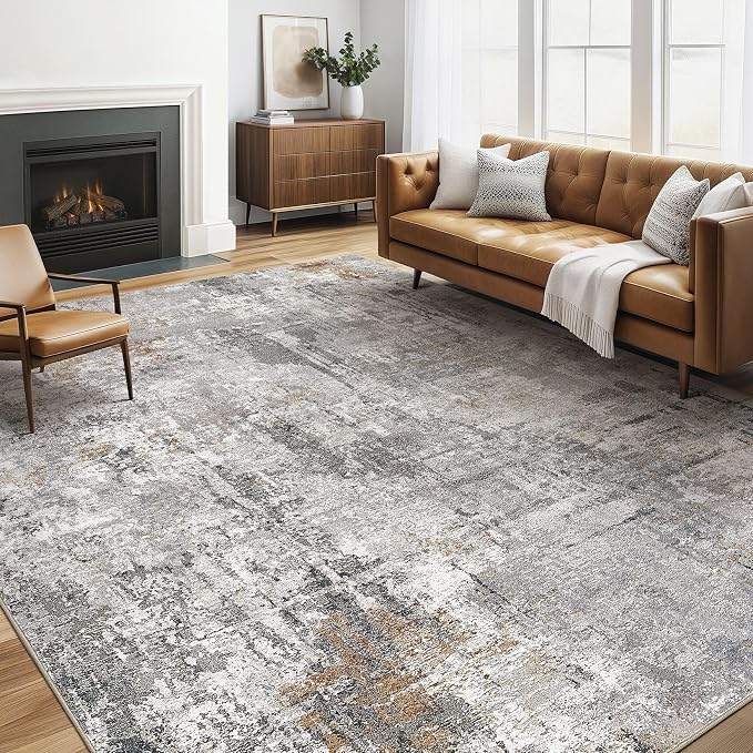 LOONGRUG 6x8 Area Rug Living Room: Washable Large Abstract Soft Stain Resistant Indoor Floor Rugs Non Slip Accent Carpet for Bedroom Nursery Playroom Office Dining Room Dorm Home House- Gray Rust