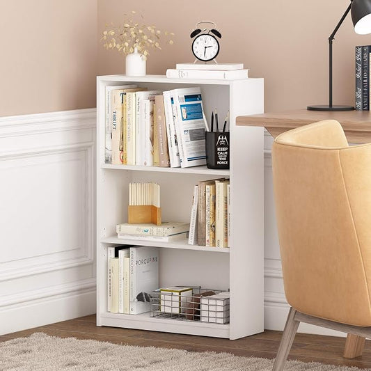 Furinno Jaya Book Shelf, 3-Tier Bookshelf, Standing Bookcase with Adjustable Shelves, 9.5 x 24.5 x 40.3, for Organization and Storage, for Living Room, Bedroom, Home Office, Plain White