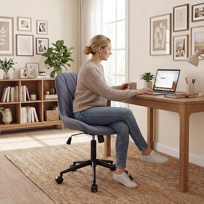 Rowill Modern Office Chair - Ergonomic Swivel Leather Desk Chair with Curved Backrest, Height Adjustable Rolling with Wheels, Perfect for Study Room & Office, Gray Purple