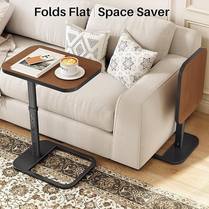 Kitstorack Upgraded TV Tray Table with Panel Lock, 90° Flip-Over Design & Adjustable Height, Sofa Arm Side Table for Eating, Laptop, Couch, Bed, or Small Spaces, Espresso