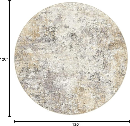 UERMEI 10ft Round Area Rug Living Room Rugs - 10x10 Washable Large Neutral Modern Abstract Soft Thin Rug Indoor Floor No Slip Rug Carpet for Bedroom Under Dining Table Home Office Decor - Golden Grey