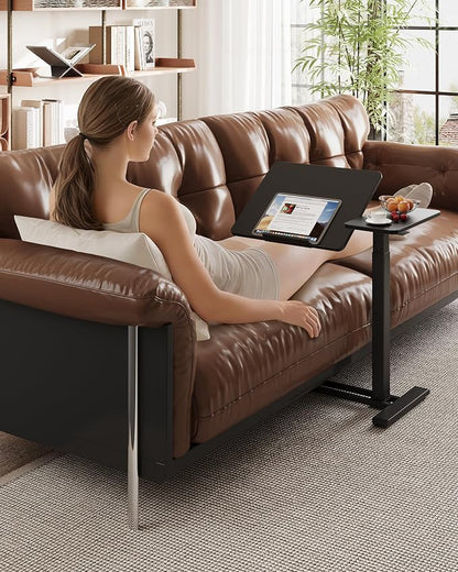 SANODESK Small Rolling Overbed Table Adjustable Height with Wheels, Mobile Laptop Desk with Tilting Desktop, Portable Computer Workstation for Home Office, Classroom, Bedside, Black