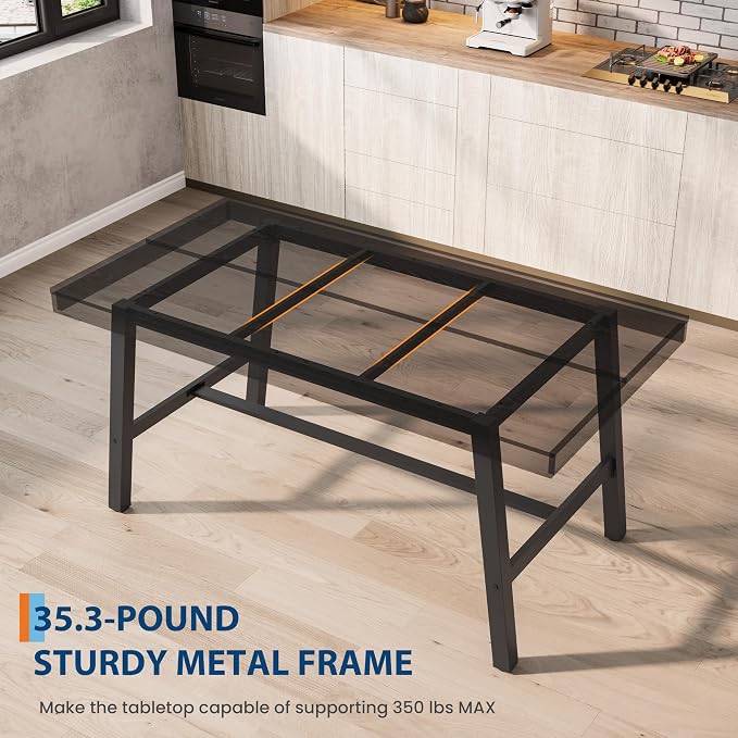 GarveeHome Industrial Dining Table for 2-4, 55" Heavy Duty Rectangular Kitchen Table with 2"×2" Metal Legs, Small Space Dining Table for Kitchen, Dining Room (Black, 55" Non-extendable)
