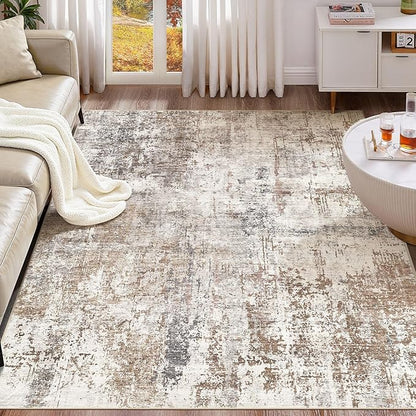 UERMEI 5x7 Washable Area Rug - Neutral Modern Abstract Living Room Rugs, Non-Slip Soft Large Indoor Floor Carpet for Bedroom Home Office & Under Dining Table Decor, Brown/Grey/Red