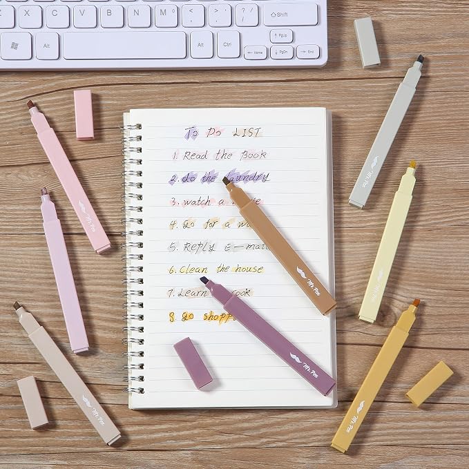 Mr. Pen- Aesthetic Highlighters No Bleed, 8 Pack, Vintage Brown, Chisel Tip | Cute Highlighters Assorted Colors for Journaling, Highlighting, Underlining, Fast Dry, Back to School Supplies