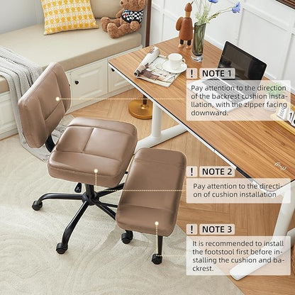 Criss Cross Legged Office Chair with Wheels,Swivel Meditation Chair for ADHD,Ergonomic Cross Legged Desk Chair with Thicken Adjustable Footstool,PU Sitting Fidgeting Kneeling Chair for Home Yoga Brown