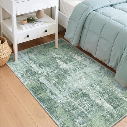 Valenrug Washable Rugs 3x5 - Stain Resistant 3x5 Area Rugs for Living Room, Non Slip Backing Abstract Entryway Rugs for Bedroom, Folable Machine Washable Area Rug(3'x5', Sage Green)