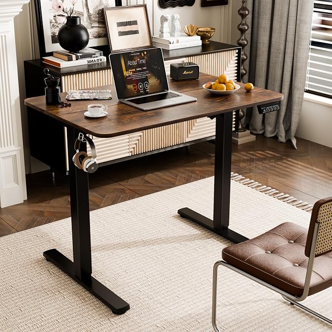 ERGOMAKER 35" Electric Standing Desk, Adjustable Height, Sit Stand Up Desk for Home Office & Computer Workstations, Memory Controller, Rustic Brown