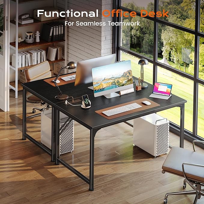 PRAISUN 40 X 24 Inch Computer Desk with Power Outlets & USB-C Port, Office Desk with Deeper Desktop, Study, Bedroom, Writing Work from Home Table, Metal Frame, Black