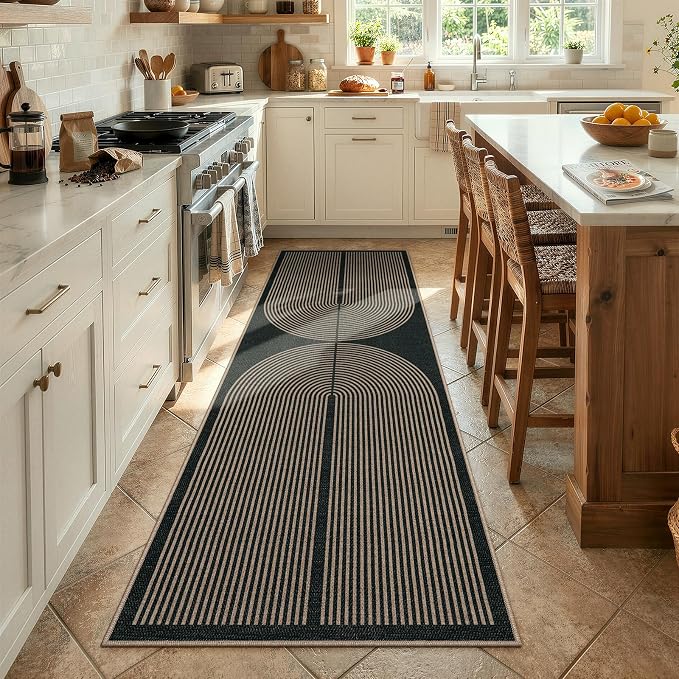 Lahome Enfys Modern Rainbow Kitchen Runner Rug, 2x8 Easy Jute Rug Runners for Hallways Entry Farmhouse Indoor Outdoor Carpet, Contemporary Washable Non Slip Runner for Laundry Room Porch