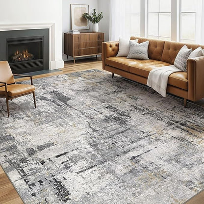 6x8 Area Rug Living Room: Washable Large Abstract Soft Stain Resistant Indoor Floor Rugs Non-Slip Accent Carpet for Bedroom Nursery Playroom Office Dining Room Home House- Gray Beige