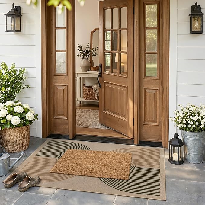 Lahome Modern Rainbow Easy Jute 3x5 Patio Rug, Washable Rugs for Entryway Farmhouse Non Slip Indoor Door Mat, Contemporary Throw Carpet for Entry Mudroom Porch Decor
