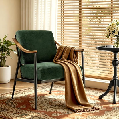 RNKSFX Modern Accent Chairs Set of 2 for Living Room Bedroom Mid Century Arm Chairs Upholstered Office Accent Chairs Comfy Waiting Room Chairs with Metal Frame, Green