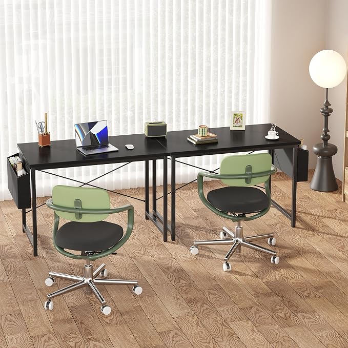 OLIXIS Computer Desk, 44 Inch Home Office Desks for Small Spaces, Writing Craft Study Gaming Table for Bedroom, Modern Computer Workstation with Storage Bag and Headphone Hook, Black