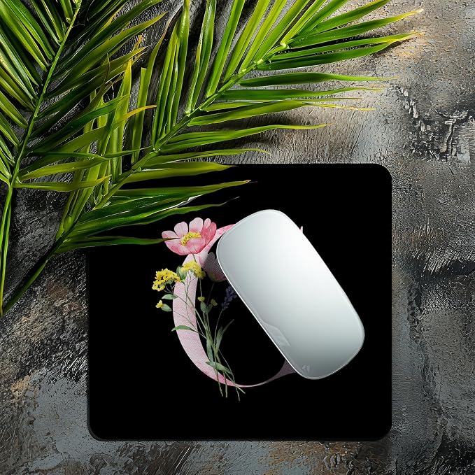 Mouse Pad Pinks Flowers Initial Letters Mousepad Desktop Laptop Computer Accessories Home Office Gaming Work Desk Computer Non-Slip Rubber Monogram Floral Alphabet A-Z mousepad (G)